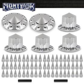 Mmo854844 2014mmotor New Front And Rear Hub Cover Semi Truck Wheel 33mm Nut Covers Spiked Silver