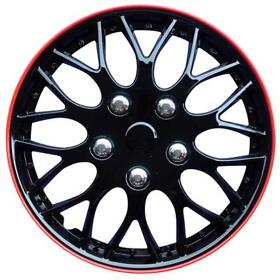 Kt-970-16ibr 4 New Polish Black Red Lip 16inch Fits Dodge Volks 5 Bolt Steel Wheel Covers Set