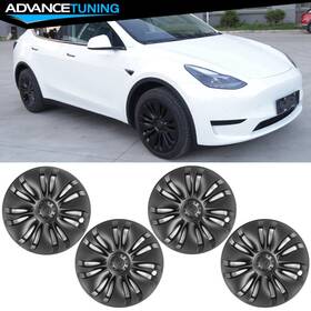 Wc-tsly20-19-v3-mbk Advancetuning Fits 20-23 Tesla Model Y Wheel Covers Full Hub Caps 18ftft Matte Black Uberturbine