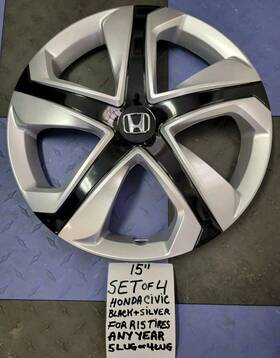 5550sbho Aftermarket 15 Inch Hubcaps For Civic 4 Black And Silver Fits Any Year With R15 Tires