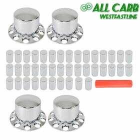 Wsl1120064 All-carb 4 Pcs Chrome Semi Truck Rear Wheel Axle Covers 33mm With Hub Caps Lug Nuts Set