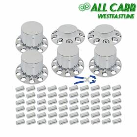 Wsl750368 All-carb 6 Pack Chrome Flat Top Hub Cover Kit 33 Mm Lug Nut Wheel Axle Covers Semi Truck