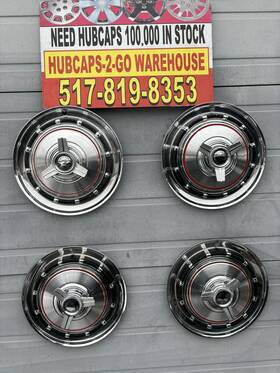 Amc J3178334-hollander# 1965 Rambler Classic 3 Bar Spinner 14 Inch Original Stainless Hubcaps Set 4 Red