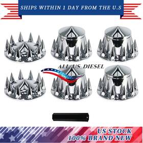 Asdpi 717363194481 Chrome Hub Cover Front And Rear Wheel Axle Covers Kit 33mm Lug Nut For Semi Truck