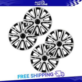 Au175535d Autodetone 4 Pcs Black And Silver 15 Inch Hub Caps Replacement Cover Kit Fits All Makes Models