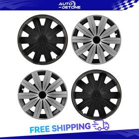 Au178708d Autodetone 4 Pcs Silver And Black 13 Inch Hub Caps Tire Rim Wheel Covers Fits All Makes Models