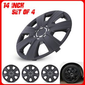 5076-bp-14 Autofree 14 Inch Set Of 4 Black Wheel Covers Snap On Full Hub Caps Fit R14 Tire And Steel Rim