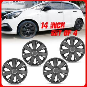 5077-bp-14 Autofree 14 Inch Set Of 4 Matte Black Snap On Full Hub Caps Wheel Covers Fits R14 Tire And Rim