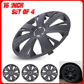 5077-bp-16 Autofree 16 Inch Set Of 4 Black Snap On Full Hub Caps Wheel Covers Fits R16 Tire And Rim