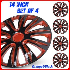5083-brb-14 Autofree 14 Inch Set Of 4 Black&orange Snap On Full Hub Caps Wheel Covers Fits R14 Tire And Rim
