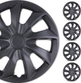 5084-bp-16 Autofree 4pc 16 Inch Black Wheel Covers Snap On Full Hub Caps Fit R16 Tire And Steel Rim