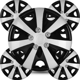Chb-5083-dp-16 Autofree 16 Inch Set Of 4 Silver And Black Wheel Covers Snap On Hub Caps Fit R16 Tire Steel Rim