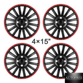 Wj-5019-brb-15 Autofree 15ftft Hubcaps Set Of 4 Covers Black&red Universal R15 Wheel Rim Snap On