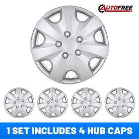 Wj-5051-a-14-pp Autofree 14 Inch Set Of 4 Universal Snap On Hubcaps Silver Wheel Covers With Retention Rings