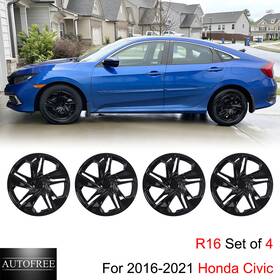 Wj-5103-bl-16 Autofree R16 Set Of 4 Black Lacquer Wheel Rim Covers Hupcaps For 2016-2021 Honda Civic