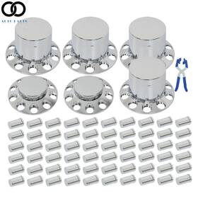 Apo187592 Autoooparts 33mm Chrome Flat Top Hub Cover Kit Lug Nut Wheel Axle Covers Complete Semi Truck