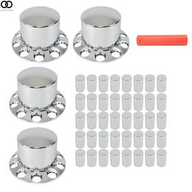 Apo280016 Autoooparts Rear Wheel 4 33mm Flat Head Lug Nuts Chrome Hubcap Kit Semi Truck