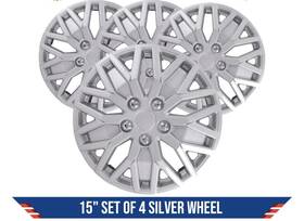 1051-15s Autos Part Outlet 15 Inch Set Of 4 Silver Wheel Covers Snap On Full Hub Caps Fit R15 Tire And Steel Rim