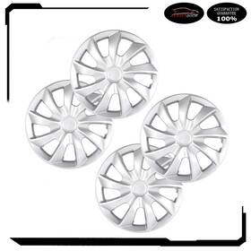 Atd165219 Autoutdoor 4pc 15 Inch Black And Silver Universal Wheel Hub Caps Full Set Cover Durable