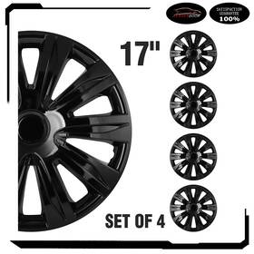 Autoutdoor Atd183408 4pc 17 Inch Wheel Hub Caps Snap On Black For R17 Tire And Rim Covers Kit