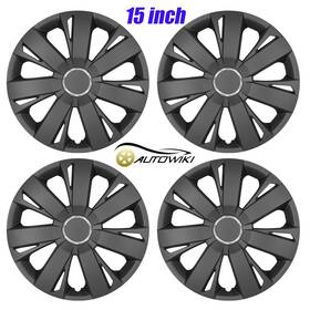 Wj-5077-bp-15 Autowiki 4pcs Universal 15 Inch Wheel Covers Snap On Hub Caps R15 Tire Steel Rim Matte Black