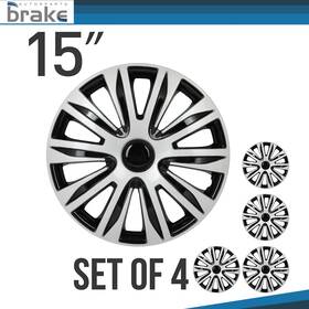 Br175535d Brakeautor 4 Pcs 15 Inch Hub Caps Replacement Black And Silver Cover Kit Fits All Makes Models