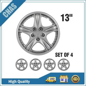 Chas17873801s Chas 13 Inch Set Of 4 Silver Wheel Covers Snap On Full Hub Caps For R13 Tire And Rim