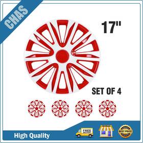 Chas18341201s Chas 17 Inch Set Of 4 Red And White Wheel Skins Rim Covers Hub Caps Snap On For R17 Tires