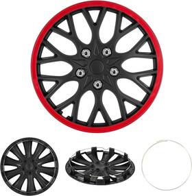 Cbk-hp069-16-kr Cobra-tek Snap On 16 Inch Hub Caps Universal Fit Black Red Abs Plastic Full Set Wheel Covers