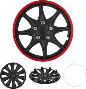 Cbk-hp099-16-kr Cobra-tek 16 Inch Wheel Cover Hub Caps Rim Full Set Universal Black Red Abs Plastic Snap On