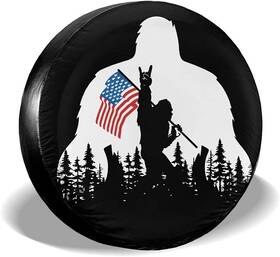 Cozipink 666884310996 Bigfoot American Flag Camping Spare Tire Cover Wheel 14 Inch Black