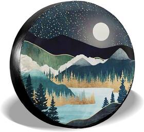 Cozipink 666884311030 Abstract Mountains Deer Lake Landscape Spare Tire Cover Wheel 14 Inch Black
