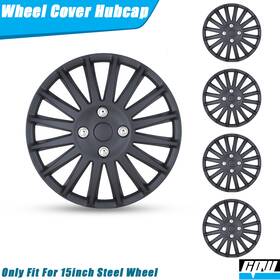 Wj-5019-bp-15 Cpw Wj-5019-bp-15/cnum 15in Set Of 4 Matte Black Wheel Covers Snap On Full Hub Caps R15 Tire&steel Rim