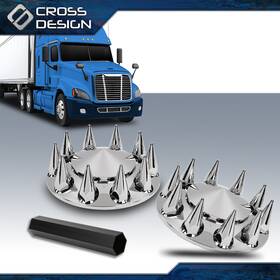 Big120311 Crossdesign 2x Front Hub Cover Set Chrome Semi Truck Wheel 33mm Nut Covers Spiked