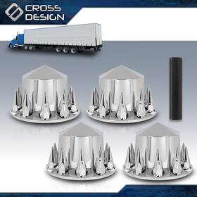 Big121302 Crossdesign Semi Truck Hub Cover Wheel Set Fits Rear 33mm Nut Covers With Spiked Removable Caps