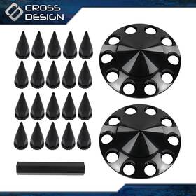 Big1221 Crossdesign Fit For Black Semi Truck Front Hub Wheel Cover Nut Covers Spiked 33mm 2pcs