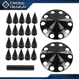 Big20260304-117 Crossdesign Fit For Black Semi Truck Front Hub Wheel Cover Nut Covers Spiked 33mm 2pcs