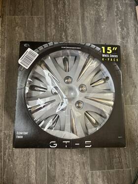 Custom Accessories 077341964117 Nib Inch Gt-5 Silver 15 Wheel Cover Pack Of 4 Flexible Mounting System Durable Abs