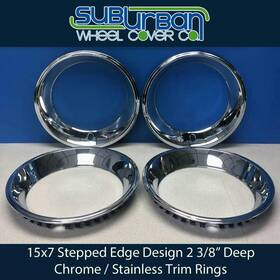 4533tr Eagle Flight Wheel Trim 15 Inch Stepped Edge 2 3/8 Chrome Stainless Steel 15x7 Beauty Rings Set