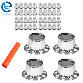 490015 Etecgo Rear Wheel Axle Hub Covers Semi Truck Chrome Hubcaps Kits 33mm Lug Nuts