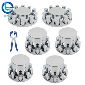 539327 Etecgo Chrome Semi Truck Front And Rear Wheel Axle Cover Hub Cap Thread-on 33mm Lug Nuts