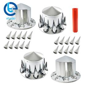 712356 Etecgo 33mm Spiked Axle Cover Set Chrome Rear Complete Wheel For Semi Truck