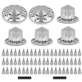 Alo452111 G-plus Front And Rear Semi Truck Wheel Axle Covers Spiked Fits Chrome Hub Cover Kit 33mm