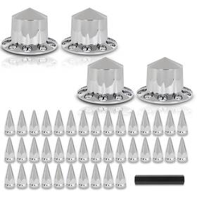 Alo777884 G-plus New 4pcs Rear Hub Cover For Semi Truck Wheel 33mm Nut Covers Spiked Silver
