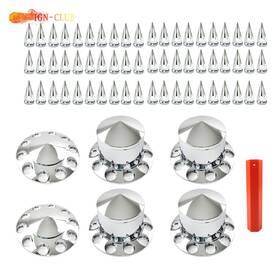 Icc2694477 Genrics 33mm Thread-on Nut Covers For Semi Trucks Spiked Abs Chrome Axle Cover Kits