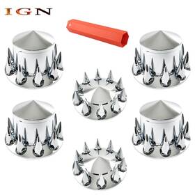 Ign2663506 Genrics For Semi Truck Chrome Abs 33mm Spiked Thread-on Nut Covers Axle Wheel Cover Set
