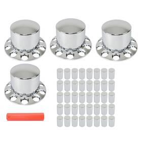 Gt6370364 Globalmart-top Set Of 4 Semi Truck Rear 33mm Chrome Wheel Axle Covers With Hub Caps Lug Nuts