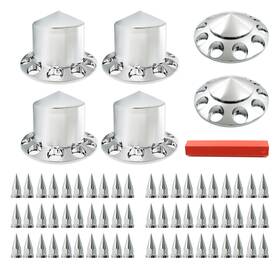 Gps3220984 Golfpartstore For Semi Truck Wheel Axle Covers Spiked Chrome Front Rear Hub Cover Kit 33mm
