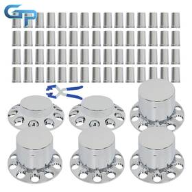 Gre117245 Greatparts Chrome Hub Cover Semi Truck Wheel Axle Covers Kit 33mm Nut Front And Rear Complete