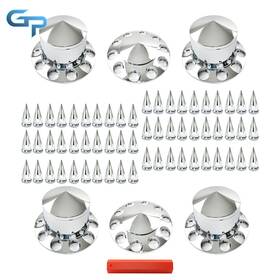 Gre154855 Greatparts Axle Wheel Cover Set For Semi Truck Chrome Abs 33mm Spiked Thread-on Nut Covers